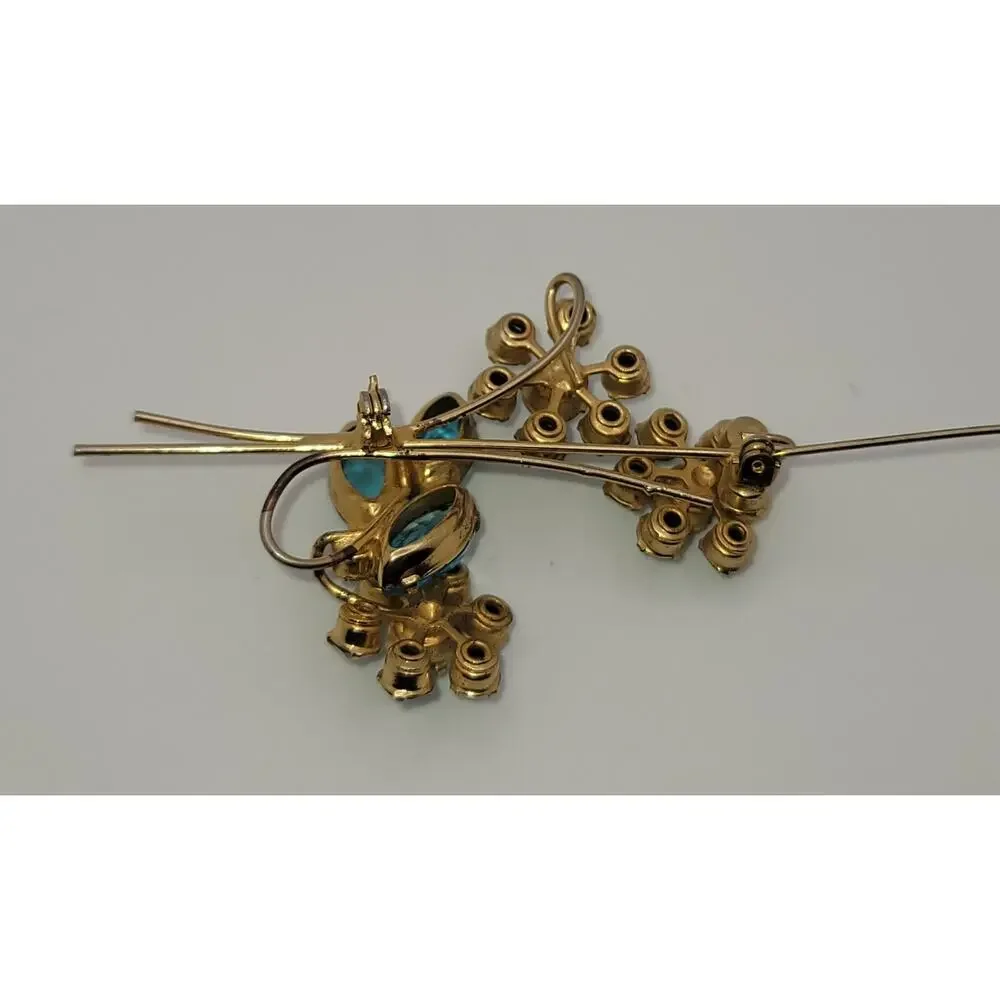 Vintage Gold-tone Blue, Turquoise-colored & Aurora Borealis Floral Brooch